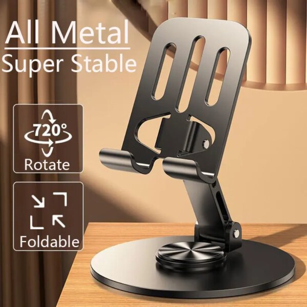 All Metal Aluminum 360 Rotation Mobile Phone Holder Universal Bracket Folding Double Shaft Design Stable Anti Fall