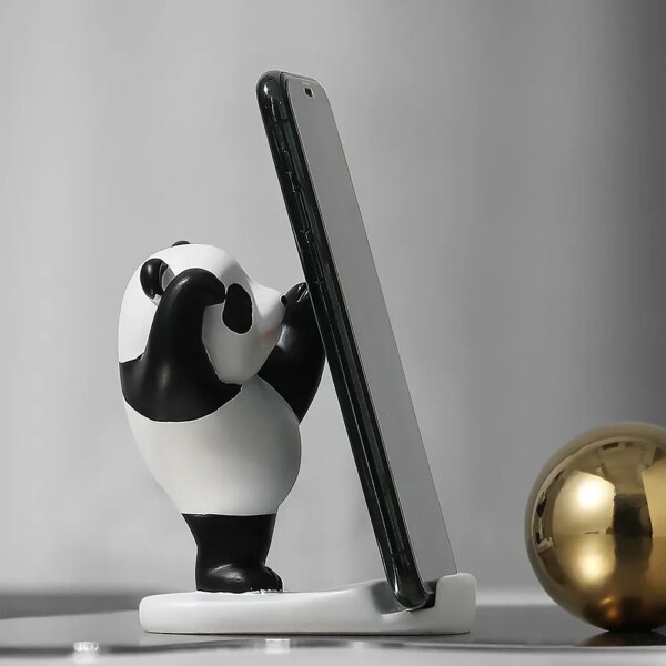 Panda Figurines For Interior Universal Cell Mobile Phone Stand Holder Modern Resin Sculpture Statue Home Office Desk Decor - Image 4