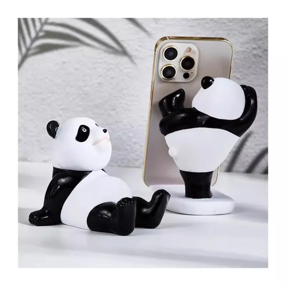 Panda Figurines For Interior Universal Cell Mobile Phone Stand Holder Modern Resin Sculpture Statue Home Office Desk Decor