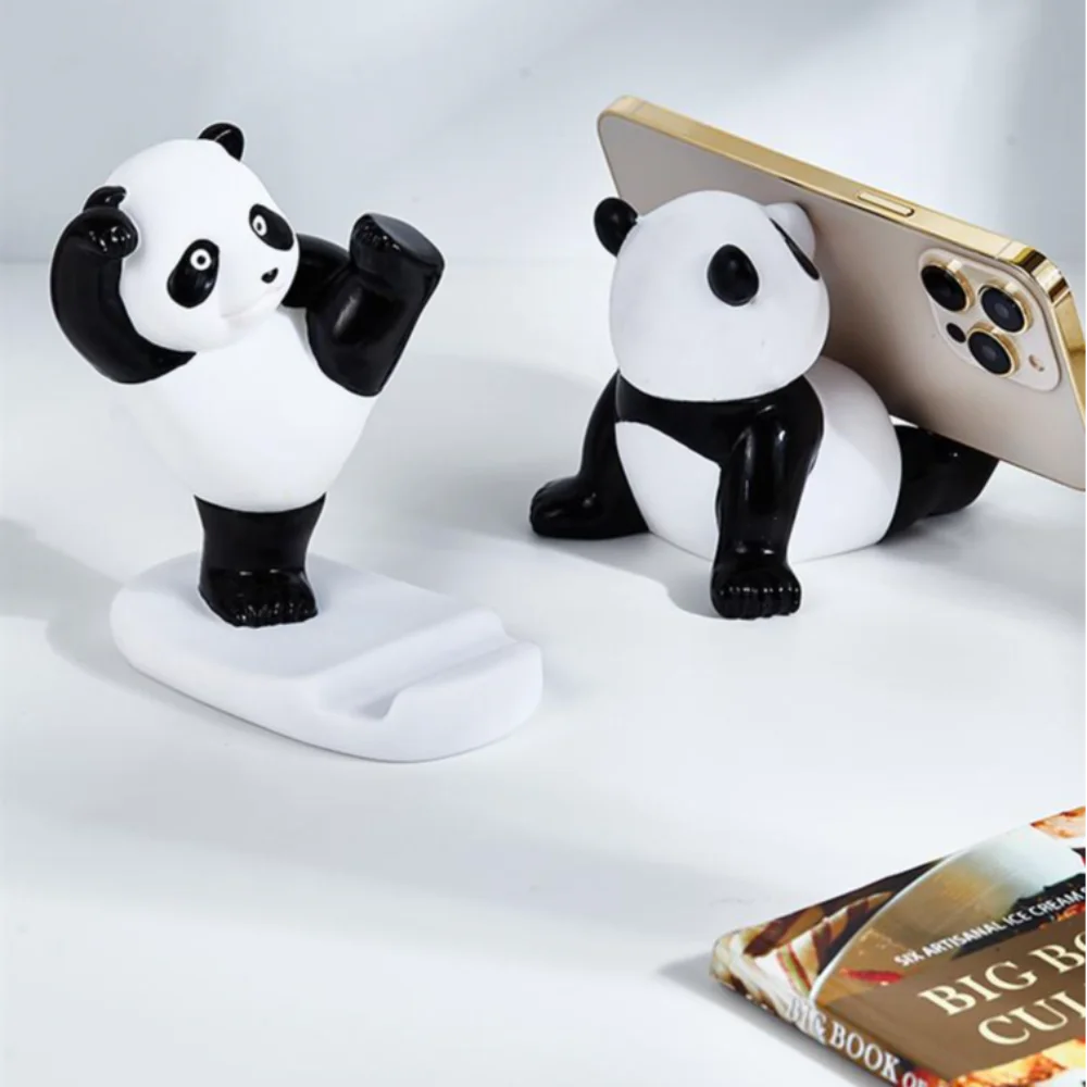 Panda Figurines For Interior Universal Cell Mobile Phone Stand Holder Modern Resin Sculpture Statue Home Office Desk Decor