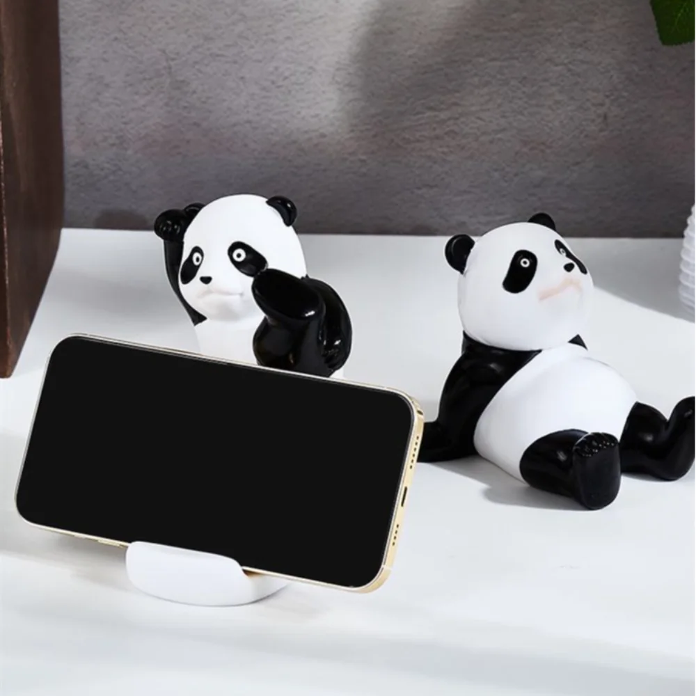 Panda Figurines For Interior Universal Cell Mobile Phone Stand Holder Modern Resin Sculpture Statue Home Office Desk Decor