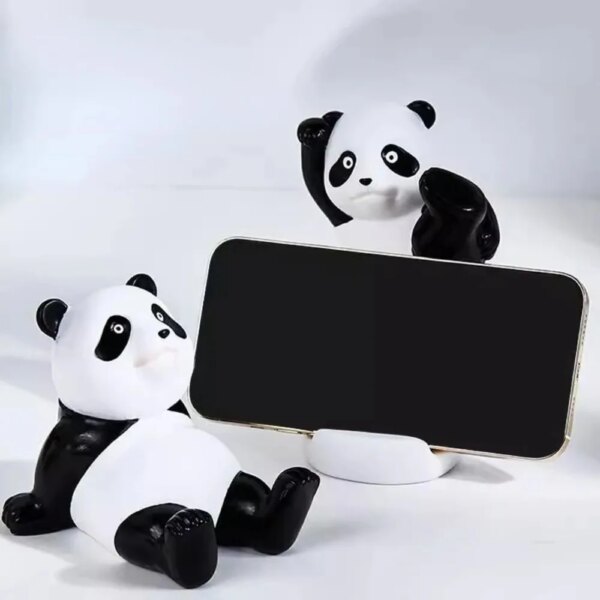 Panda Figurines For Interior Universal Cell Mobile Phone Stand Holder Modern Resin Sculpture Statue Home Office Desk Decor - Image 2