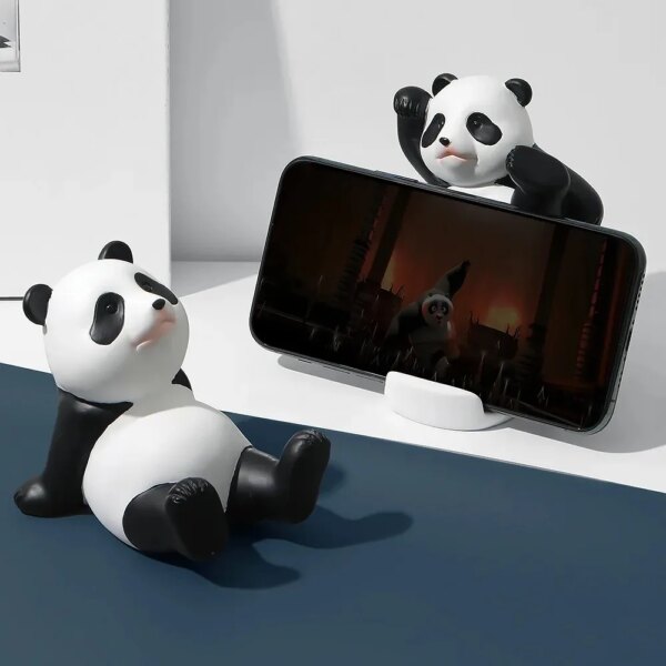 Panda Figurines For Interior Universal Cell Mobile Phone Stand Holder Modern Resin Sculpture Statue Home Office Desk Decor - Image 3