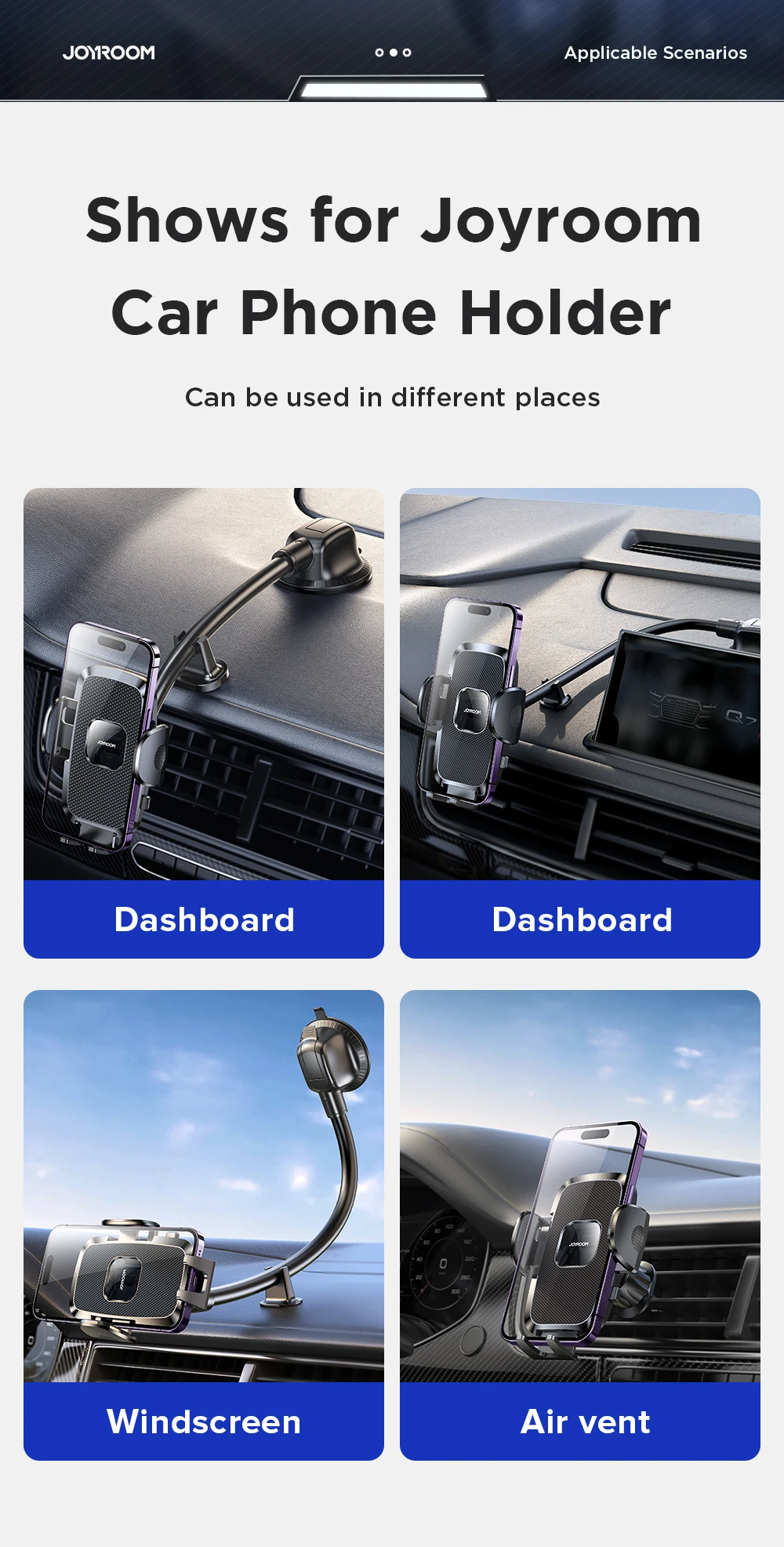 Dashboard Phone Holder for Car【360° Widest View】9in Flexible Long Arm, Universal Handsfree Auto Windshield Air Vent Phone Mount