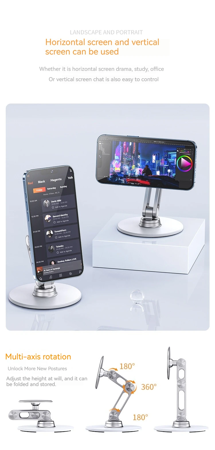 Desk Magnetic Cellphone Stand Metal Rotating Smartphone Holder Moible Phone Support Bracket for iPhone Samsung Xiaomi