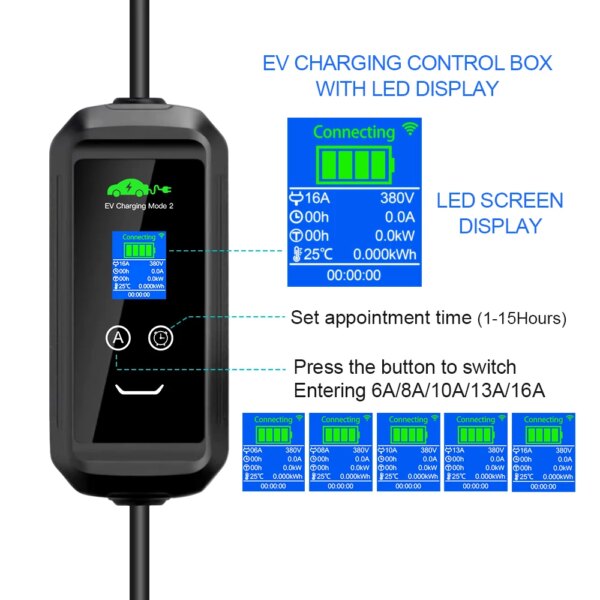 Kolanky 16A 11KW And 7.2KW Electric Vehicle EV Charger Type 2 APP Wifi Control Set IEC62169 Charging Time PHEV Hybrid Car 5/10M - Image 5