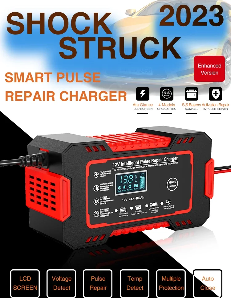 12-24V 6/8A Full Automatic Battery charger Digital LCD Display Car Battery Chargers Power Puls Repair Chargers Wet Dry Lead Acid