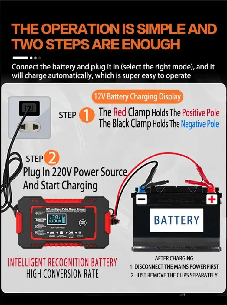 12-24V 6/8A Full Automatic Battery charger Digital LCD Display Car Battery Chargers Power Puls Repair Chargers Wet Dry Lead Acid