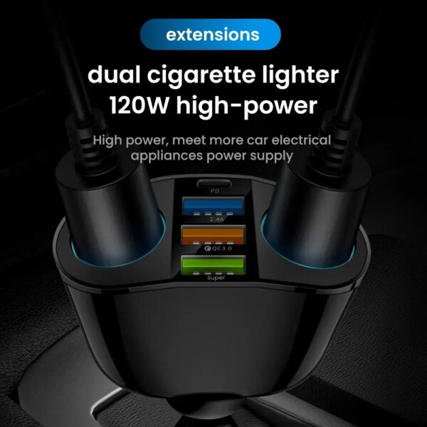 66W 3USB Dual Car Cigarette Lighter PD+QC3.0 Car Charger 12V/24V Universal Super Fast Charge Power Adapter Car Styling - Image 5