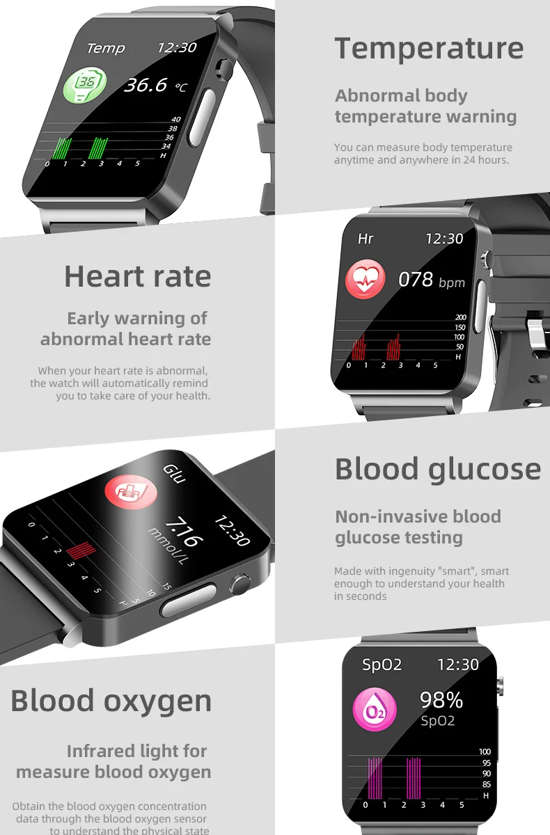 2023 Smartwatch Blood Sugar ECG+PPG Monitoring Blood Pressure Body Temperature Smart Watches For Men Women Clock Fitness Tracker