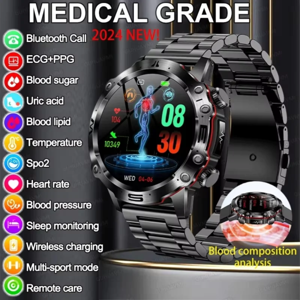 New Healthy Blood Lipids Uric Acid Blood Sugar Smart Watch Men ECG+PPG Fitness Tracker Clock Bluetooth Call Sports Smartwatches