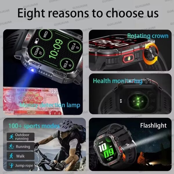 2024 New For Xiaomi Outdoor Military Compass Smartwatch Men GPS Track Bluetooth Call 600Mah Battery LED Lighting Men Smartwatch - Image 6