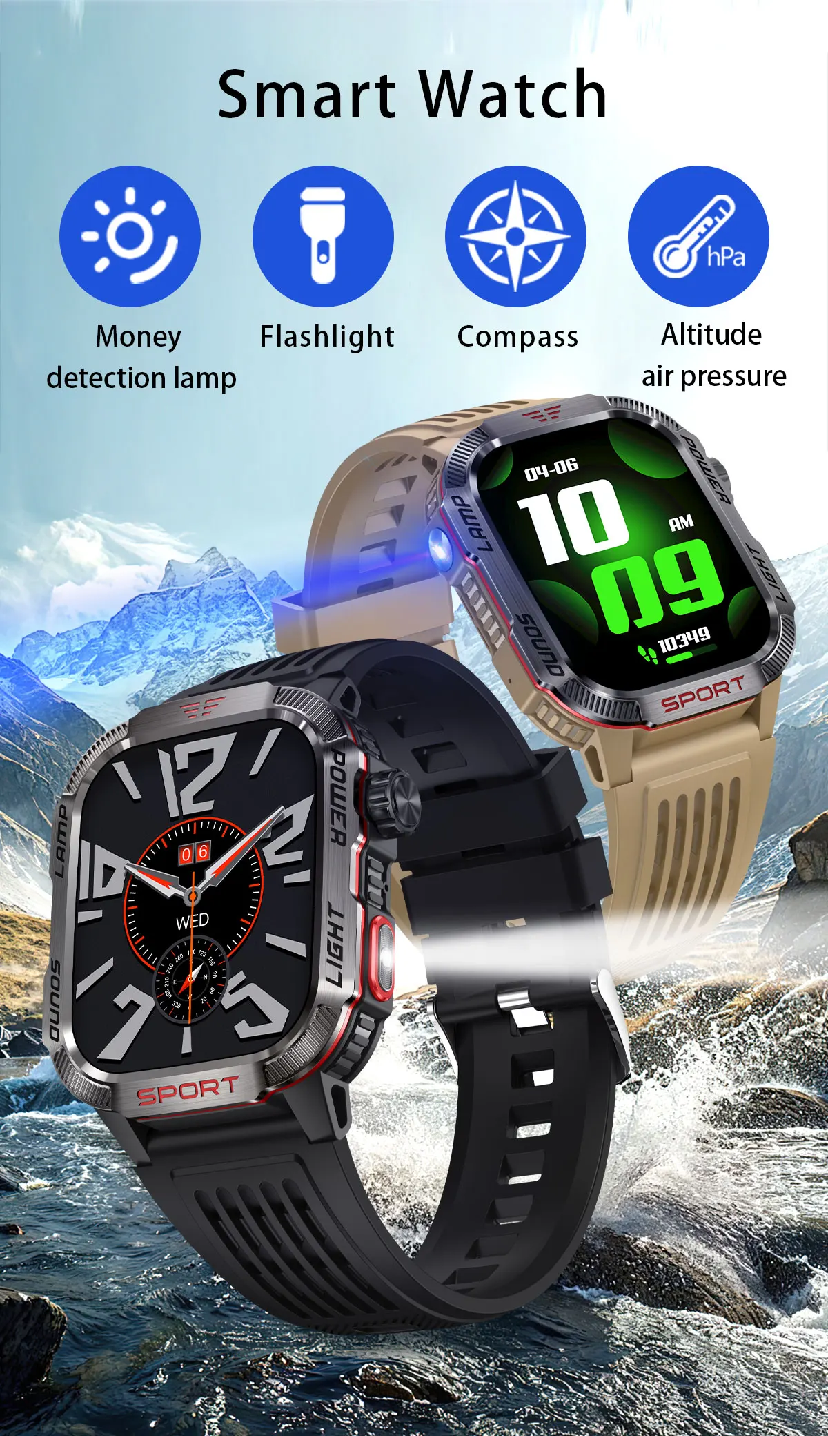 2024 New For Xiaomi Outdoor Military Compass Smartwatch Men GPS Track Bluetooth Call 600Mah Battery LED Lighting Men Smartwatch