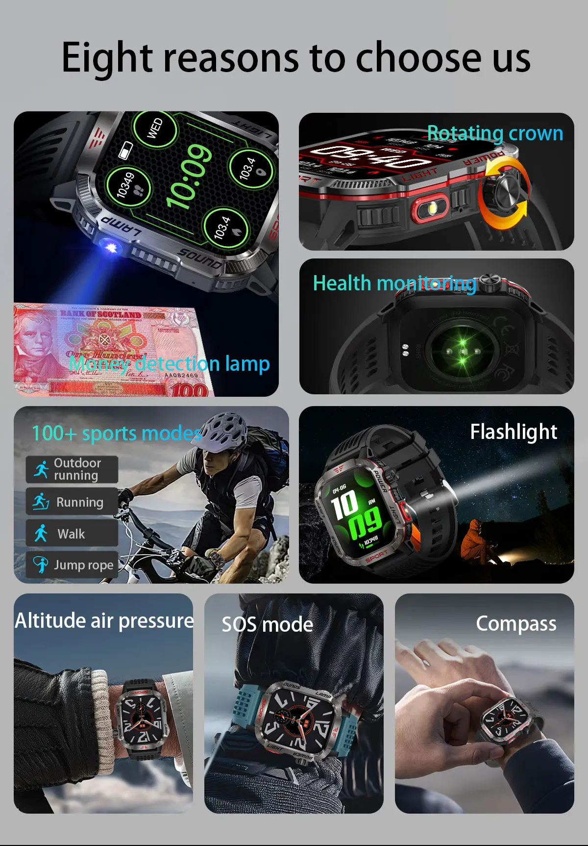 2024 New For Xiaomi Outdoor Military Compass Smartwatch Men GPS Track Bluetooth Call 600Mah Battery LED Lighting Men Smartwatch