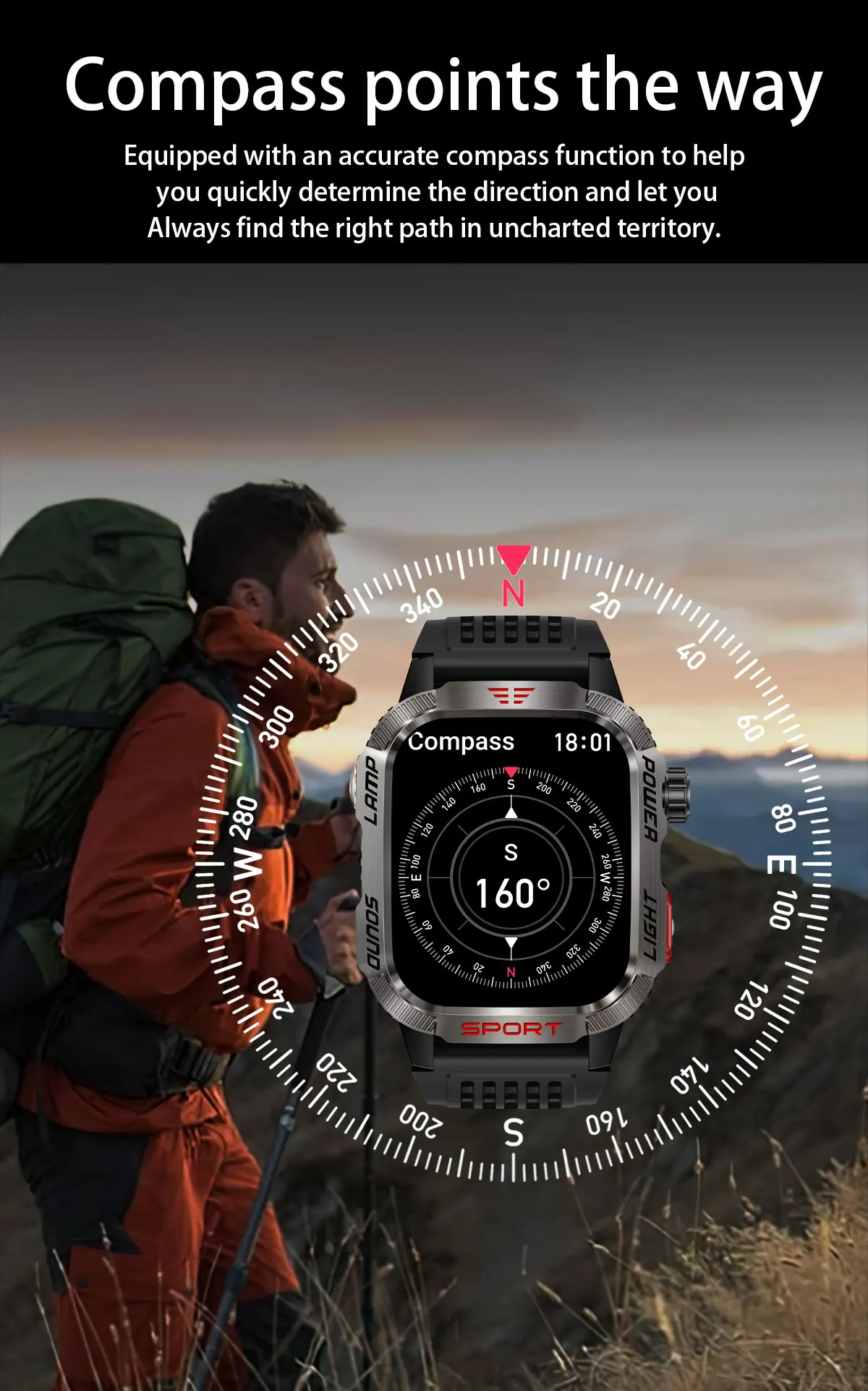 2024 New For Xiaomi Outdoor Military Compass Smartwatch Men GPS Track Bluetooth Call 600Mah Battery LED Lighting Men Smartwatch