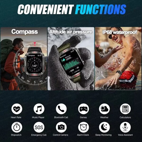 2024 New For Xiaomi Outdoor Military Compass Smartwatch Men GPS Track Bluetooth Call 600Mah Battery LED Lighting Men Smartwatch - Image 2