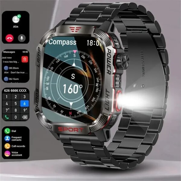 2024 New For Xiaomi Outdoor Military Compass Smartwatch Men GPS Track Bluetooth Call 600Mah Battery LED Lighting Men Smartwatch