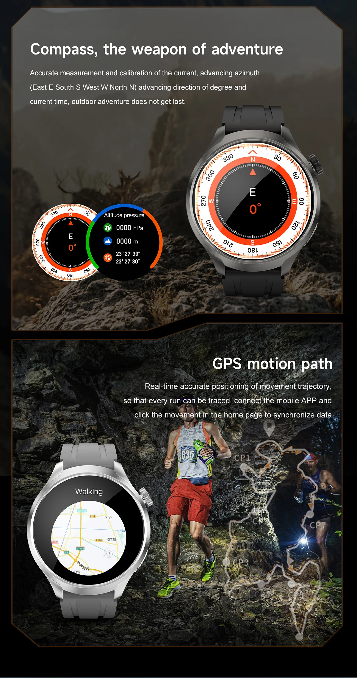 Original For HUAWEI Outdoor Sports Smart Watch Men AMOLED Screen NFC GPS Compass Heart rate Waterproof Bluetooth Call SmartWatch