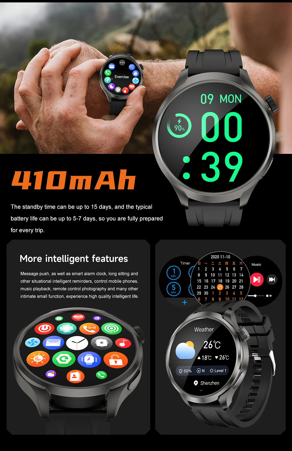 Original For HUAWEI Outdoor Sports Smart Watch Men AMOLED Screen NFC GPS Compass Heart rate Waterproof Bluetooth Call SmartWatch