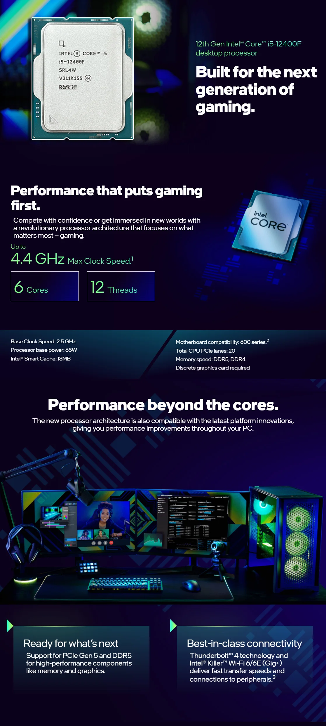 Intel New Core i5-12400F i5 12400F 2.5 GHz 6-Core 12-Thread Processor L3=18M 65W  Support DDR4 DDR5 Desktop CPU Socket LGA 1700