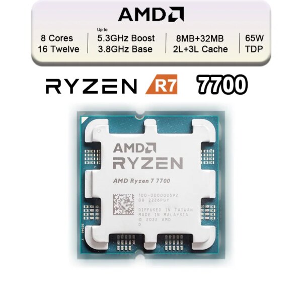 AMD Ryzen 7 7700 R7 7700 - Ryzen 7 7000 Series 8-Core Socket AM5 65W AMD Radeon Graphics  - 100-000000592 - Image 2