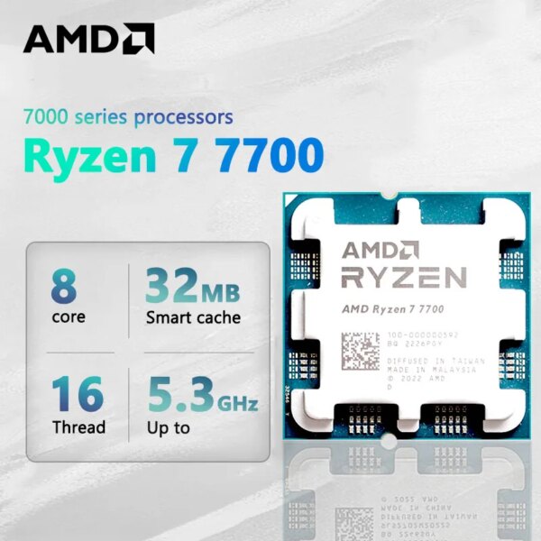 AMD Ryzen 7 7700 R7 7700 - Ryzen 7 7000 Series 8-Core Socket AM5 65W AMD Radeon Graphics  - 100-000000592