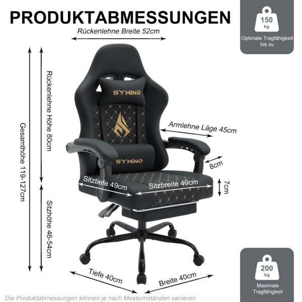 Symino Gaming Chair in Racing Style, Office Chair with Footrest &Adjustable Armrests, 200 kg Load Capacity - Image 3