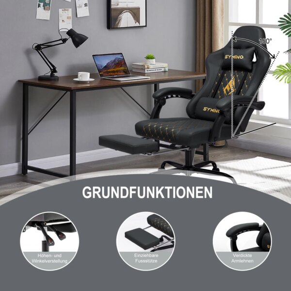 Symino Gaming Chair in Racing Style, Office Chair with Footrest &Adjustable Armrests, 200 kg Load Capacity - Image 5