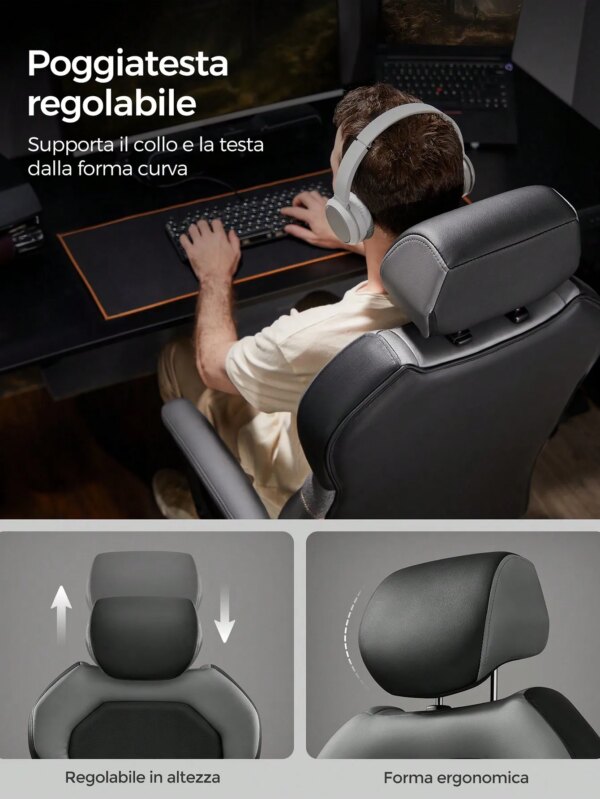 SONGMICS Office/Gaming Chair: Adjustable Height, PU & Cotton/Linen Fabric, Headrest, Reclining Backrest. 150 kg Load. - Image 4