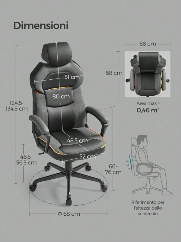 SONGMICS Office/Gaming Chair: Adjustable Height, PU & Cotton/Linen Fabric, Headrest, Reclining Backrest. 150 kg Load. - Image 5