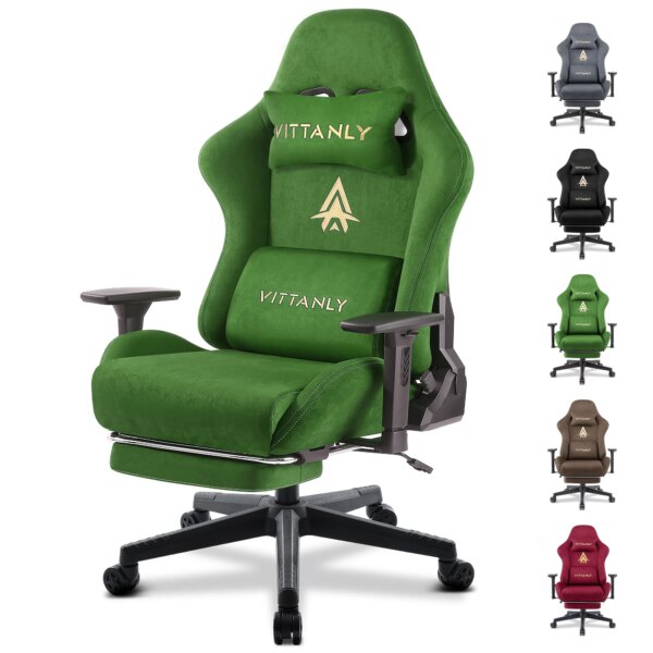 New Massage Gaming Chair Green Gaming Chair with Foot Pedal and Massage Lumbar Pillow Ergonomic Gaming Chair Suede Leather Chair - Image 3