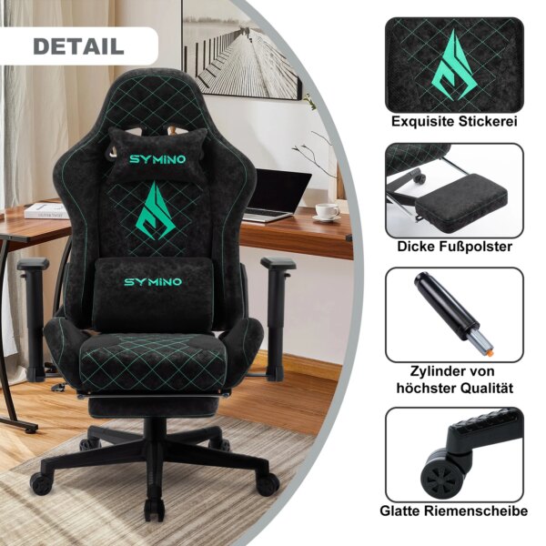 Symino Gaming Chair with Footrest, Racing Chair Design PC Chair, Vintage PU Leather, Ergonomic Office Chair - Image 4