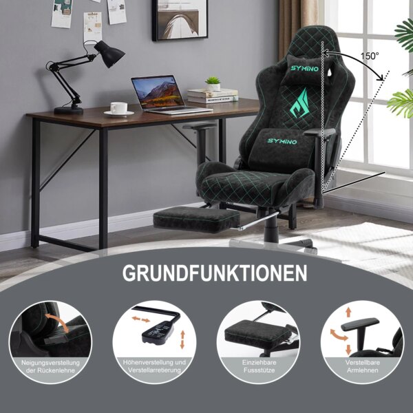 Symino Gaming Chair with Footrest, Racing Chair Design PC Chair, Vintage PU Leather, Ergonomic Office Chair - Image 3