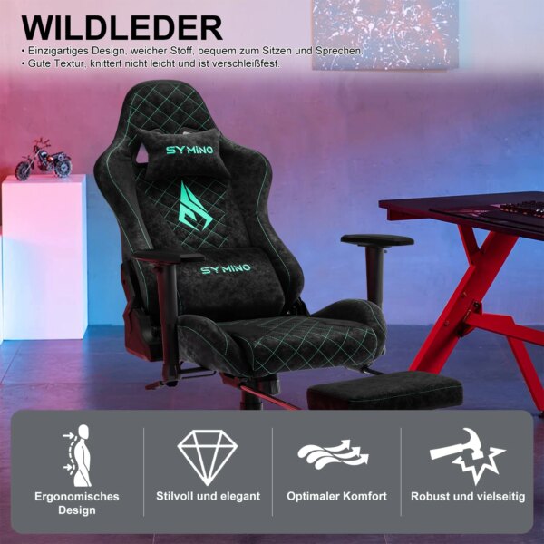 Symino Gaming Chair with Footrest, Racing Chair Design PC Chair, Vintage PU Leather, Ergonomic Office Chair - Image 6