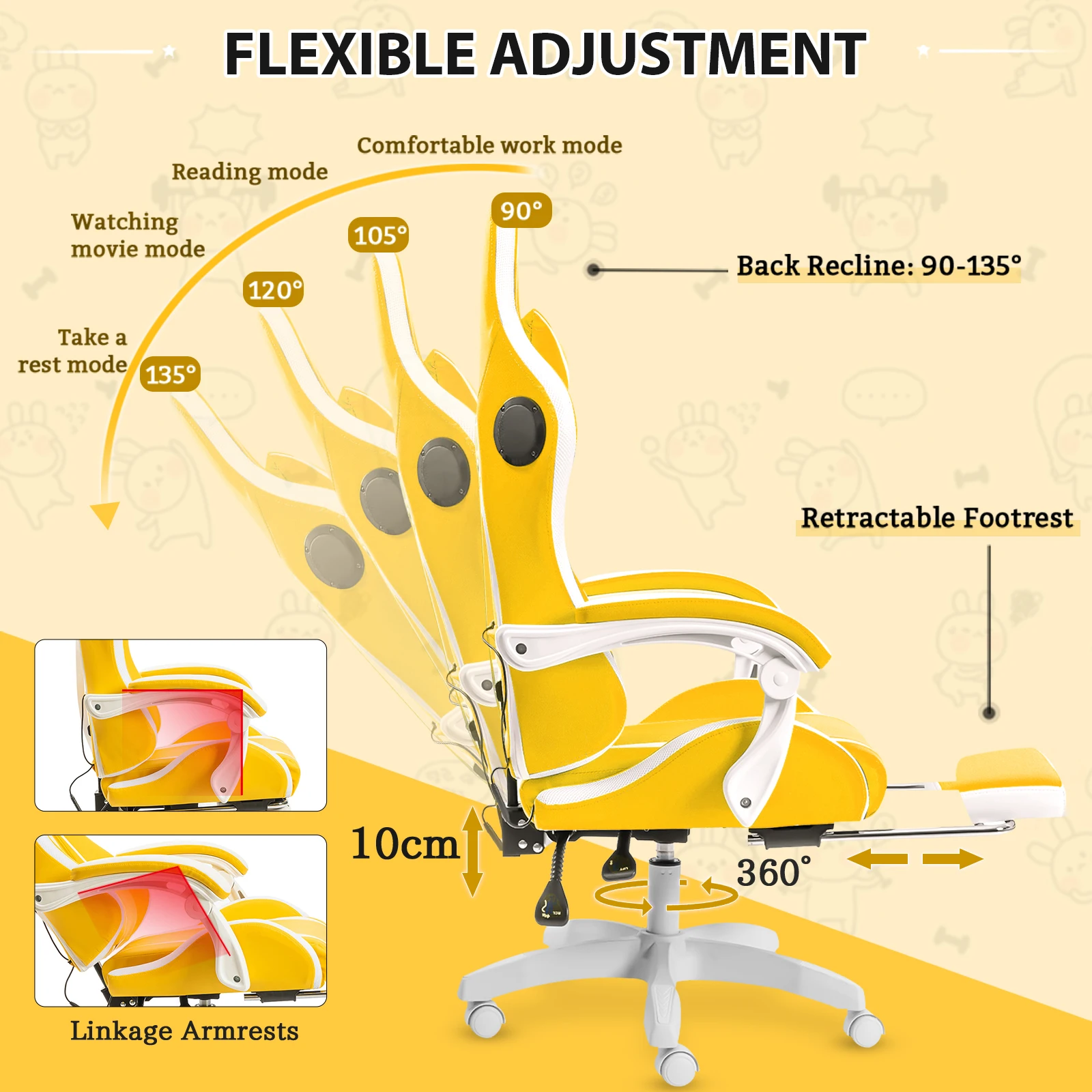 Hoffree Massage Gaming Chair Footrest Swivel Ergonomic Racing Computer Office Chair With LED bluetooth Speaker