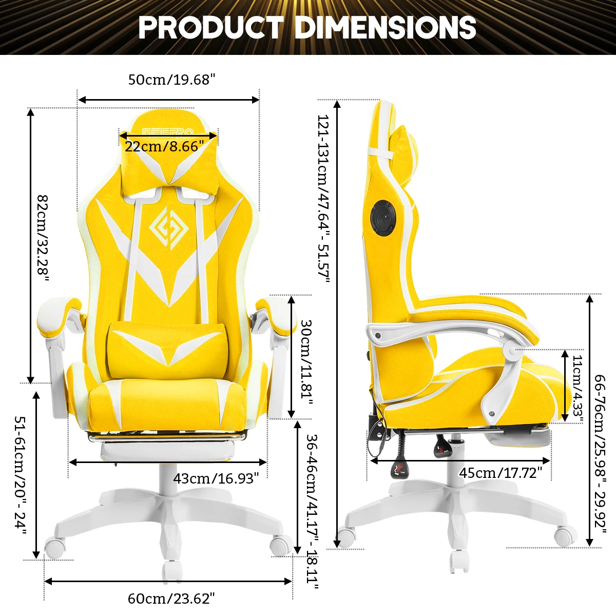 Hoffree Massage Gaming Chair Footrest Swivel Ergonomic Racing Computer Office Chair With LED bluetooth Speaker