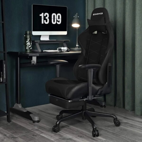 SONGMICS Gaming Chair:Ergonomic Racing Chair,360° Swivel with Footrest, Headrest,Lumbar Cushion.High Backrest,Adjustable Height - Image 2