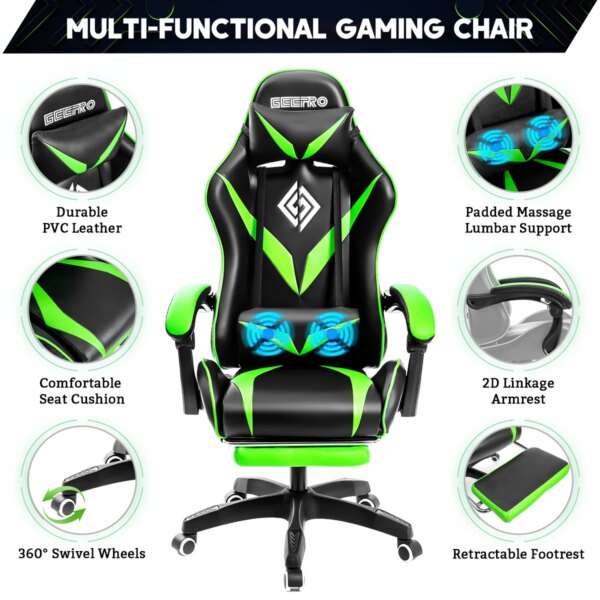 Gaming Chair Office Chair Massage Racing Computer Desk Chairs Headrest Ergonomic Massage Lumbar Support High Back Adjustable - Image 6