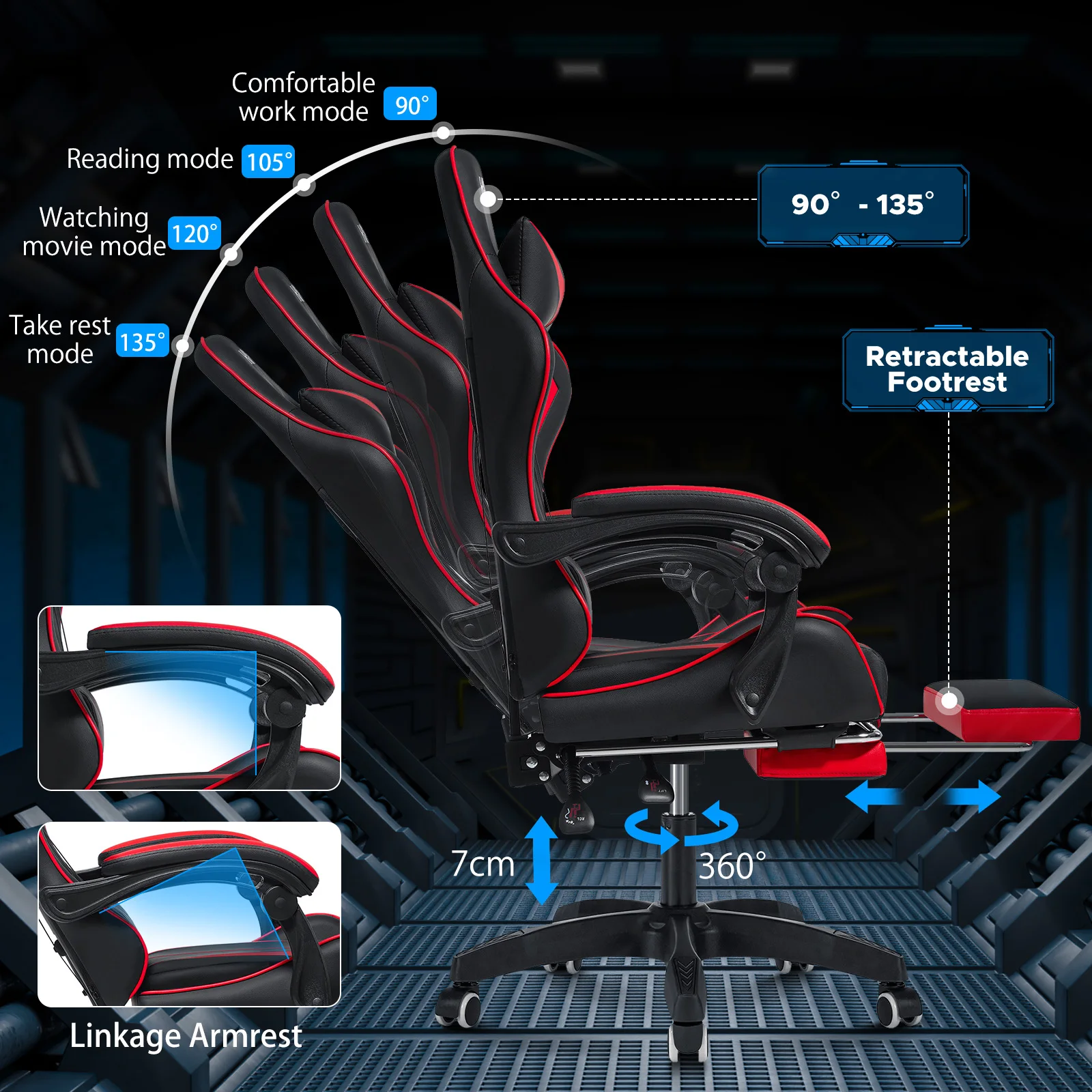 Gaming Chair Office Chair Massage Racing Computer Desk Chairs Headrest Ergonomic Massage Lumbar Support High Back Adjustable