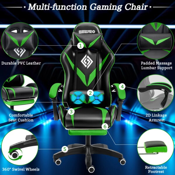 Gaming Chair Office Chair Massage Racing Computer Desk Chairs Headrest Ergonomic Massage Lumbar Support High Back Adjustable - Image 5