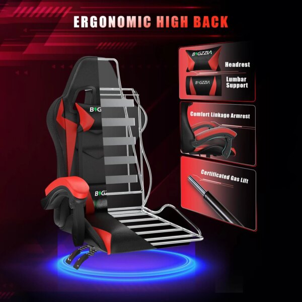 RGB Gaming Chair with LED Lights and Ergonomic Computer Chair Reclining PU Leather High Back Video Office Chair with Headrest - Image 4