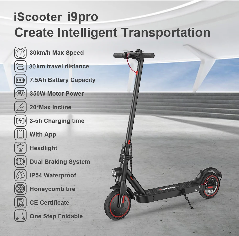 iScooter 8.5 inch Electric Scooter Adults i9Pro 7.5AH 350W Scooters Max Speed 30km/h e scooter Foldable Electric Kick Scooter