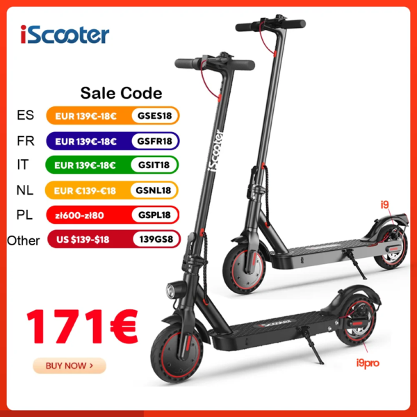 iScooter i9/i9pro Electric Scooter 7.5Ah Electric Kick Scooter 350W Foldable Scooter 30km/h Adult eScooter with APP