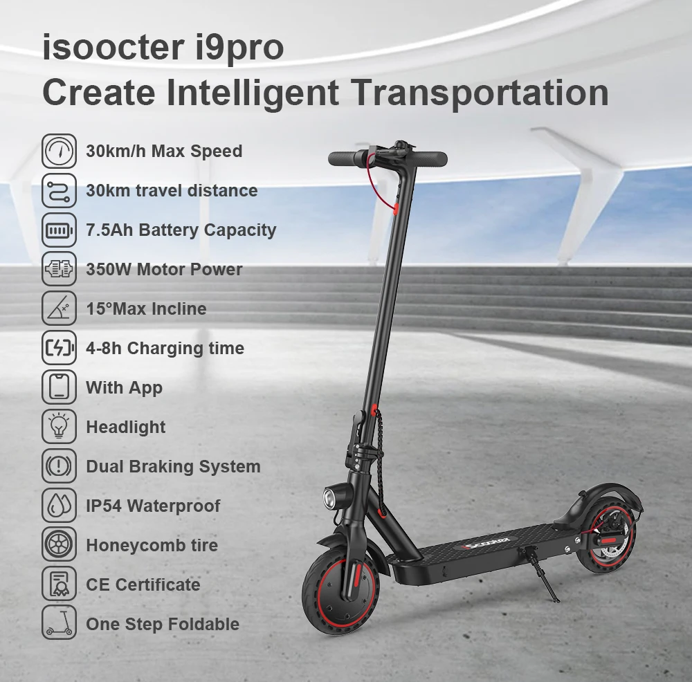 iScooter i9/i9pro Electric Scooter 7.5Ah Electric Kick Scooter 350W Foldable Scooter 30km/h Adult eScooter with APP