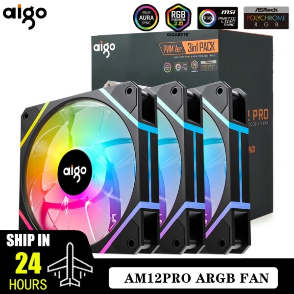 Aigo AM12PRO RGB FAN Ventoinha 120mm Pc Computer Case Fan PWM 12cm White CPU Water Cooler Silent ARGB Fans Cooling Ventilador