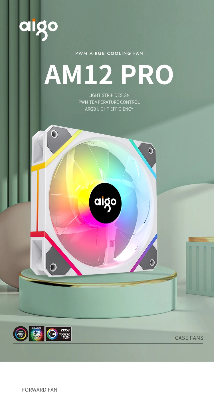 Aigo AM12PRO RGB FAN Ventoinha 120mm Pc Computer Case Fan PWM 12cm White CPU Water Cooler Silent ARGB Fans Cooling Ventilador