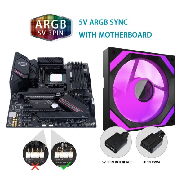 Aigo AIR12 Computer Case Fan Ventoinha PC 120mm RGB Fan 4pin PWM CPU Cooling Fan 3pin5v Unlimited Space Argb 12cm Ventilador - Image 3