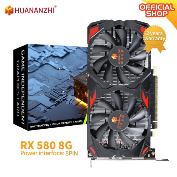 HUANANZHI RX 580 8G 16G 2048SP Graphics Cards 256Bit GDDR5 HDMI-Compatible DP DVI GPU RX580 8G Video Card