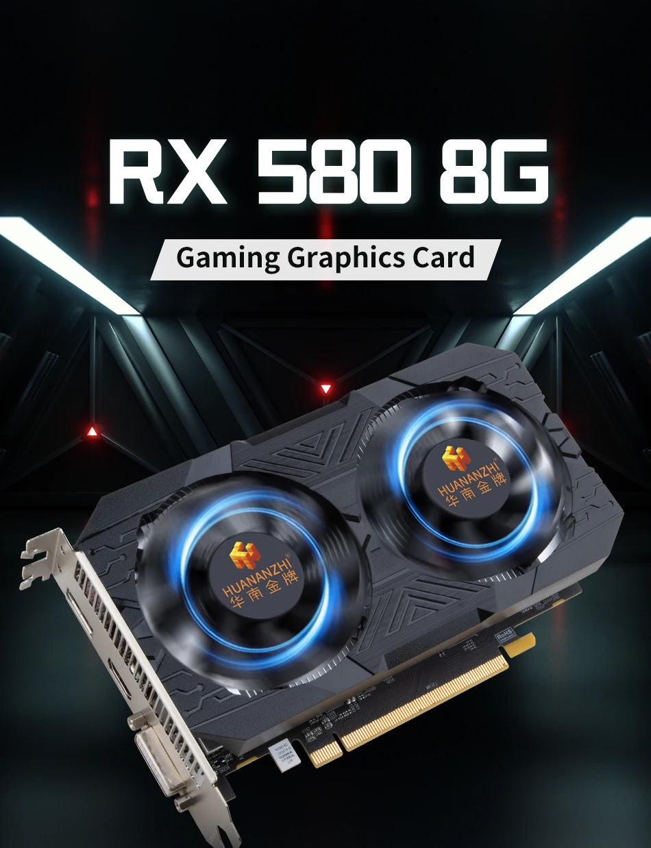 HUANANZHI RX 580 8G 16G 2048SP Graphics Cards 256Bit GDDR5 HDMI-Compatible DP DVI GPU RX580 8G Video Card