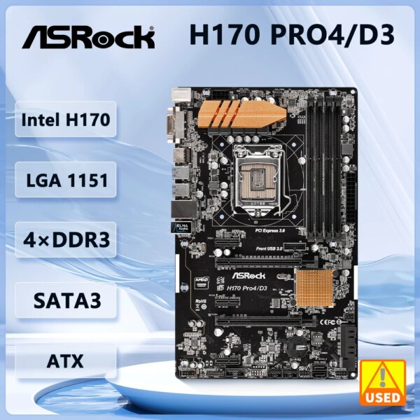 intel H170 Motherboard ASRock H170 Pro4/D3 LGA 1151 DDR3 64GB PCI-E 3.0 USB 3.1 M.2 ATX Supports 6th/7th Gen intel Core i5-6500